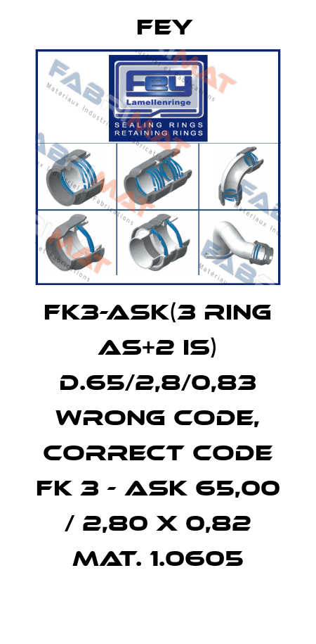 FK3-ASK(3 RING AS+2 IS) D.65/2,8/0,83 wrong code, correct code FK 3 - ASK 65,00 / 2,80 x 0,82 Mat. 1.0605 Fey